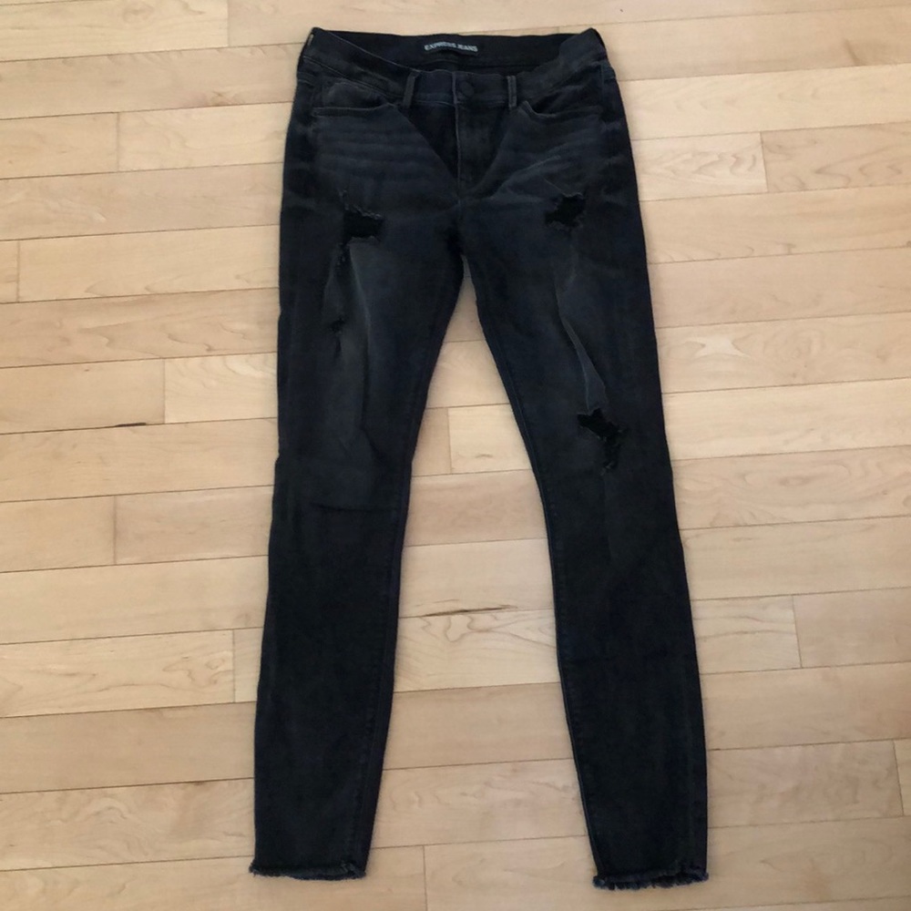 EXPRESS black/grey jean leggings 8 LONG NWOT